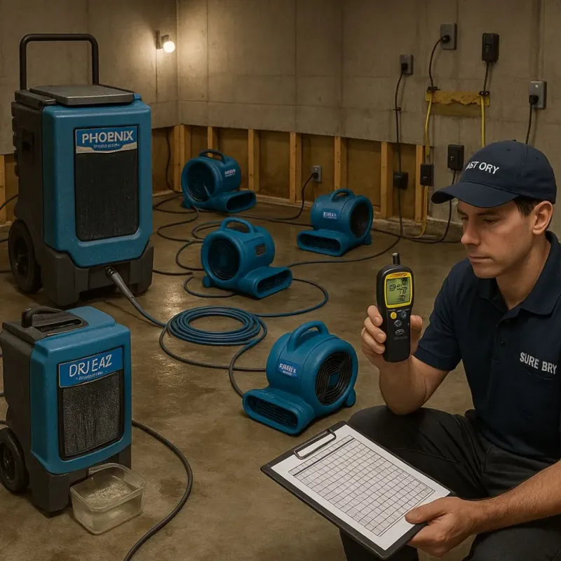 Structural Drying and Dehumidification process in Gillespie, IL